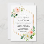 赤面と金ゴールドフローラの結婚式招待状 エレガント、 招待状 (正面)