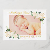 赤面と金ゴールドフローラ写真の生誕発表 箔招待状 (正面)