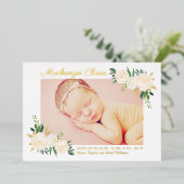 赤面と金ゴールドフローラ写真の生誕発表 箔招待状 (立ち正面)