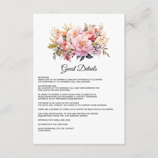 赤面と金ゴールドフローラ結婚ズゲスト詳細 エンクロージャーカード (正面)