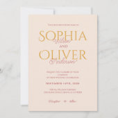 赤面と金ゴールドミニマル結婚リスト 招待状 (正面)