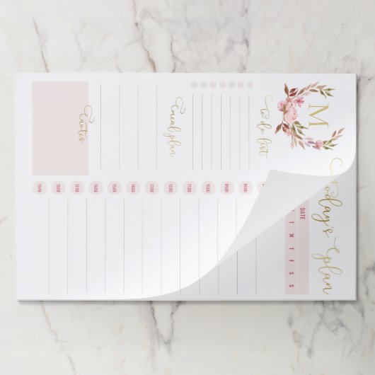 赤面と金ゴールドモノグラム毎日のプランナーTo Doリスト ペーパーパッド (折り畳み)