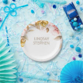 赤面と金ゴールド水彩フローラブーケ結婚ス ペーパープレート (パーティー)