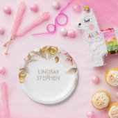 赤面と金ゴールド水彩フローラブーケ結婚ス ペーパープレート (パーティー)