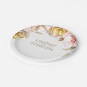 赤面と金ゴールド水彩フローラブーケ結婚ス ペーパープレート (アングル)
