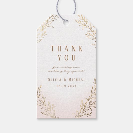 赤面と金ゴールド金箔の植物優雅な結婚式 ギフトタグ (正面)