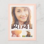 赤面と金ゴールド3写真卒業パーティー招待状 案内ポストカード (正面)