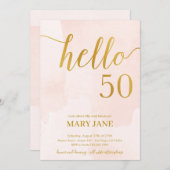 赤面と金ゴールド50歳の誕生日の招待状 招待状 (正面/裏面)