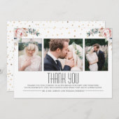 赤面と金ゴールド |フローラ結婚の写真ありがとうございます サンキューカード (正面/裏面)