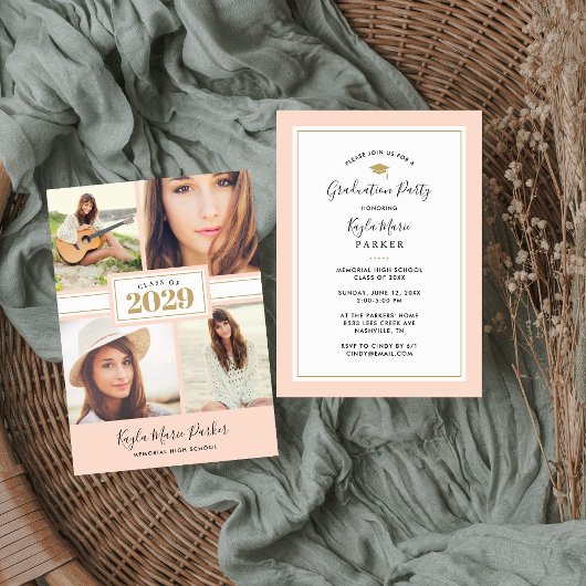 赤面と金ゴールド | 4写真卒業招待状 案内状