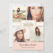 赤面と金ゴールド | 4写真卒業招待状 案内状 (正面)