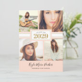 赤面と金ゴールド | 4写真卒業招待状 案内状 (スタンド正面)