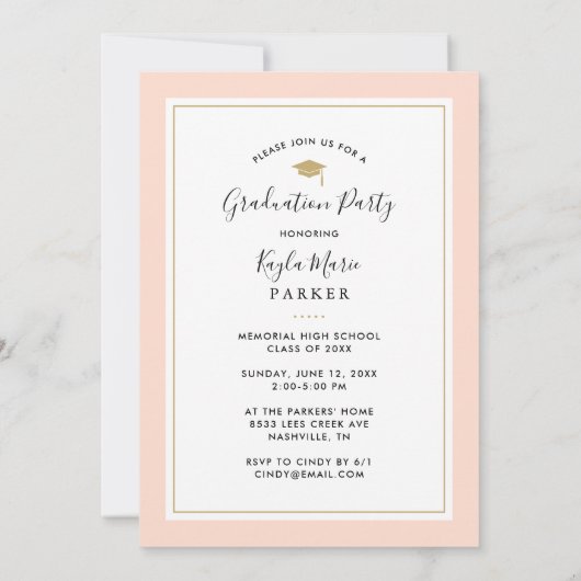 赤面と金ゴールド | 4写真卒業招待状 案内状 (裏面)