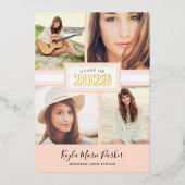 赤面と金箔の写真の卒業発表 箔シーズンカード (正面)