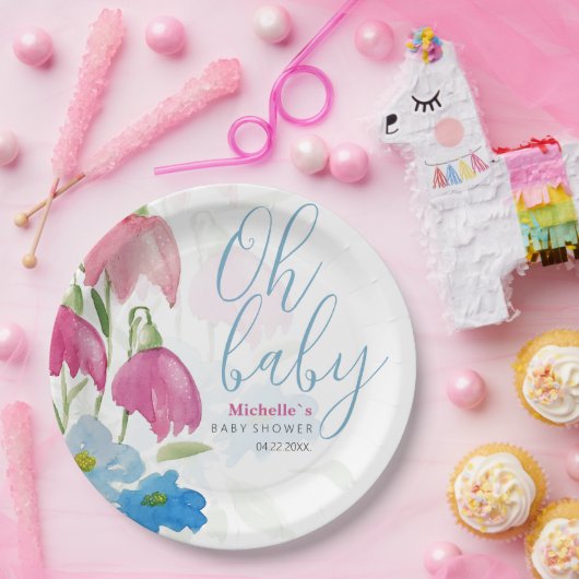 赤面と青春水彩の花 ペーパープレート (パーティー)