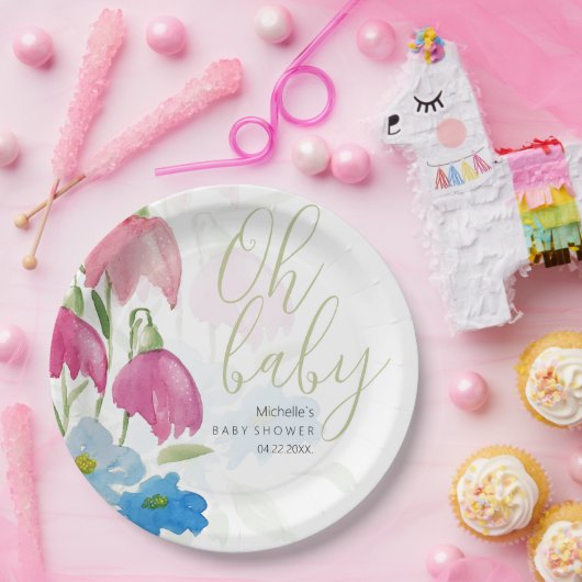 赤面と青春水彩の花 ペーパープレート (パーティー)