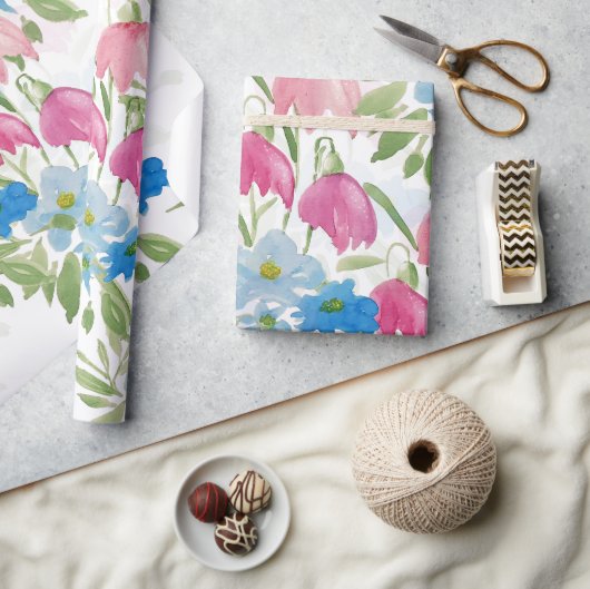 赤面と青春水彩の花 ラッピングペーパー (クラフト)