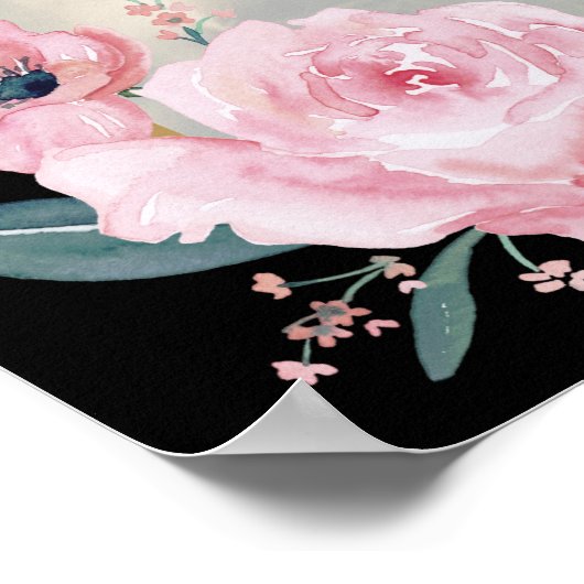 赤面と黒フローラ写真結婚のウェルカムサイン ポスター (角)