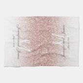 赤面のばら色の金ゴールドのグリッターのモノグラムの新婚者の結婚式 キッチンタオル (横)