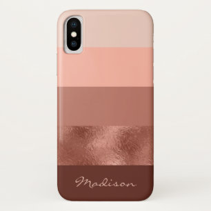 赤面のばら色の金ゴールドは広く縞で飾ります iPhone X ケース