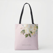 赤面のアイボリーの水彩画の花模様 トートバッグ (正面)