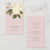 赤面のアイボリーの水彩画の花模様 名刺 (正面/裏面)