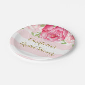 赤面のストライプのピンクの水彩画のブライダルシャワーのプレート ペーパープレート (アングル)