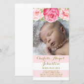 赤面のストライプのピンクの花はベビーシャワー感謝していしています サンキューカード (正面/裏面)