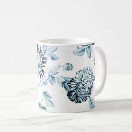 赤面のティール(緑がかった色)の青及び白いヴィンテージ花のToile No.2 コーヒーマグカップ