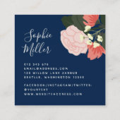 赤面のバラの花柄および赤面の珊瑚のギンガム スクエア名刺 (裏面)