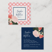 赤面のバラの花柄および赤面の珊瑚のギンガム スクエア名刺 (正面/裏面)
