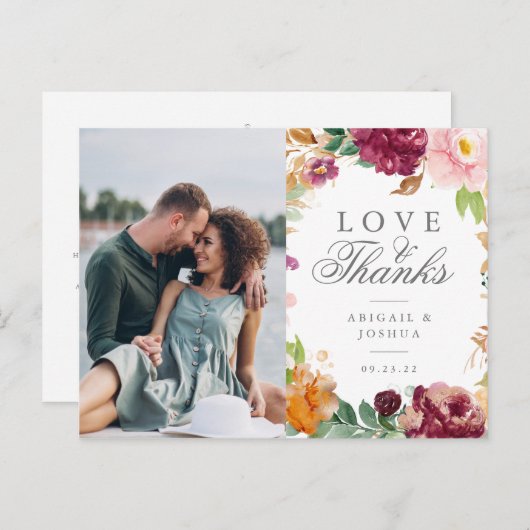 赤面のバーガンディの花の写真の結婚式は感謝していしています ポストカード (正面/裏面)