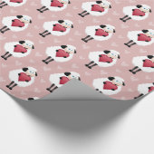 赤面のヒツジ及びピンクのハートパターン ラッピングペーパー (角)