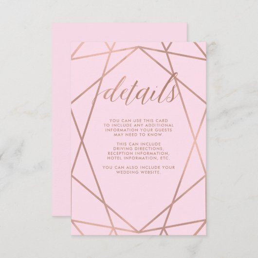 赤面のピンクおよびのどのばら色の金ゴールド|のゲストの詳細 エンクロージャーカード (正面/裏面)