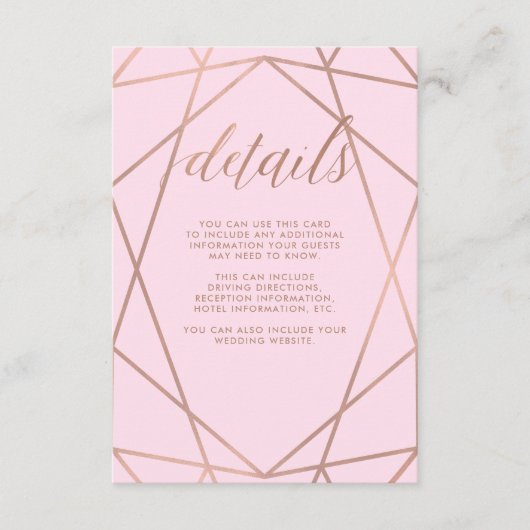 赤面のピンクおよびのどのばら色の金ゴールド|のゲストの詳細 エンクロージャーカード (正面)