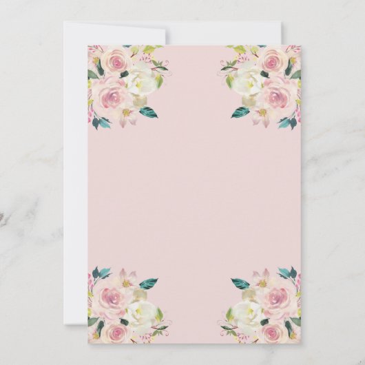 赤面のピンクおよびアイボリーの花柄|の卒業の写真 サンキューカード (裏面)