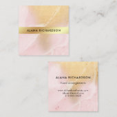 赤面のピンクおよびフェイクな金ゴールドの一見 スクエア名刺 (正面/裏面)