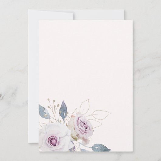 赤面のピンクおよび柔らかいすみれ色の花柄 サンキューカード (裏面)