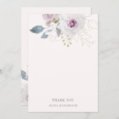 赤面のピンクおよび柔らかいすみれ色の花柄 サンキューカード (正面/裏面)