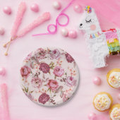 赤面のピンクおよび赤い水彩画の花柄のバラ ペーパープレート (パーティー)