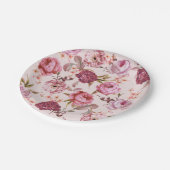 赤面のピンクおよび赤い水彩画の花柄のバラ ペーパープレート (アングル)