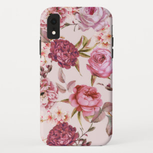 赤面のピンクおよび赤い水彩画の花柄のバラ iPhone XRケース