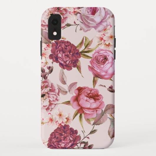 赤面のピンクおよび赤い水彩画の花柄のバラ Case-Mate iPhoneケース (裏面)
