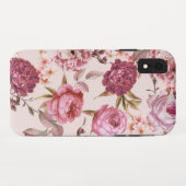 赤面のピンクおよび赤い水彩画の花柄のバラ Case-Mate iPhoneケース (裏面(横))