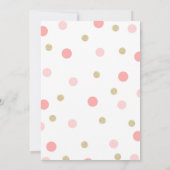 赤面のピンクおよび金ゴールドのグリッターの誕生の発表 案内状 (裏面)