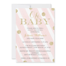 赤面のピンクおよび金ゴールドのベビーシャワー招待状