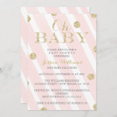 赤面のピンクおよび金ゴールドのベビーシャワー招待状 招待状 (正面/裏面)