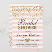 赤面のピンクおよび金ゴールドの紙吹雪の上品のブライダルシャワー 招待状 (正面/裏面)