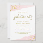 赤面のピンクおよび金ゴールド|の水彩画の卒業パーティー 招待状 (正面)