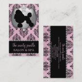 赤面のピンクによって宝石で飾られるダマスク織犬のグルーミングかスパ 名刺 (正面/裏面)